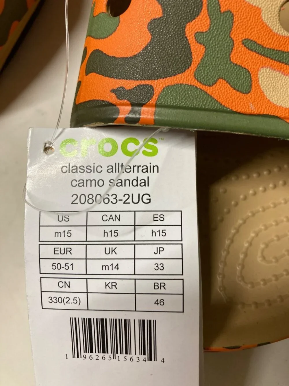 Crocs Classic Allterrain Camo Sandals Orange/Green Men Size 15 New With Tag
